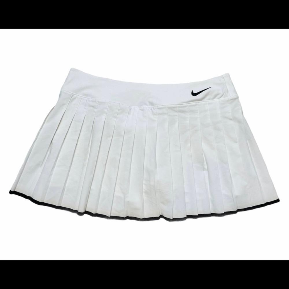 White with black trim pleated Nike tennis skirt